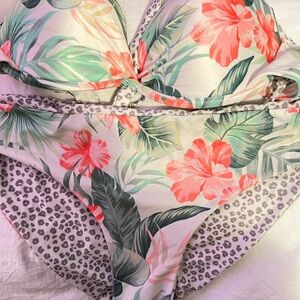 Floral Bikini with Leopard Accents